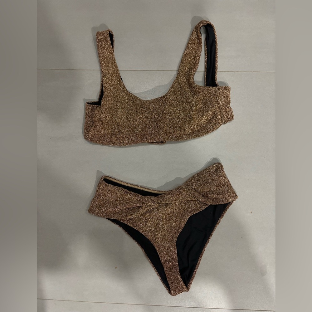 DEVON WINDSOR Gold Bikini Set Luxe Metallic Swimwear
